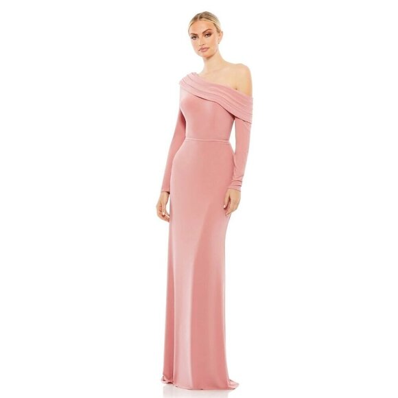 MAC DUGGAL Drop Shoulder Long Sleeve Column Gown Rose Gold Womens Size 8 - Picture 1 of 11
